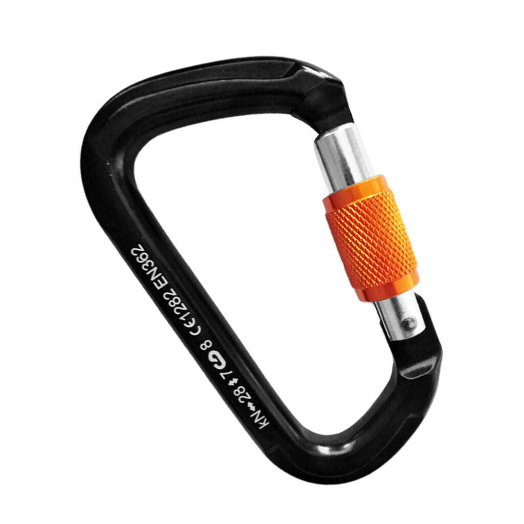 28KN Durable Aluminum Rock Climbing Rappelling Screw Lock Carabiner Black