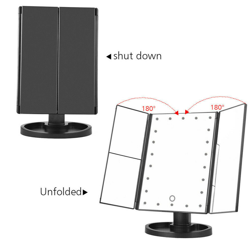 Makeup Mirror With 22LED Lamp Touch Magnifying Tri Fold Standing Lights T3  BS5