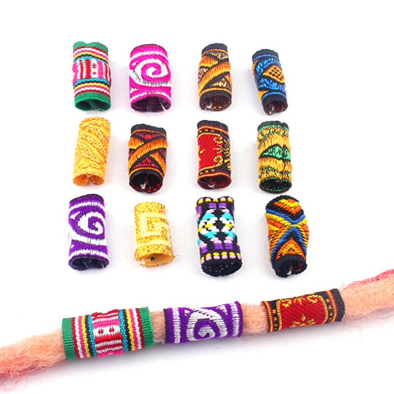 10Pcs/Lot Colorful Mix Fabric Hair Braid  Dreadlock Beads Rings Tube Jewelry  XC