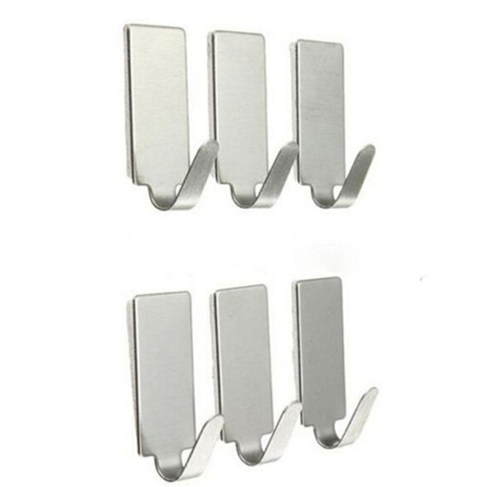 6x Adhesive Kitchen Wall Door Stainless Steel Square Stick Holder Hooks Hang XC