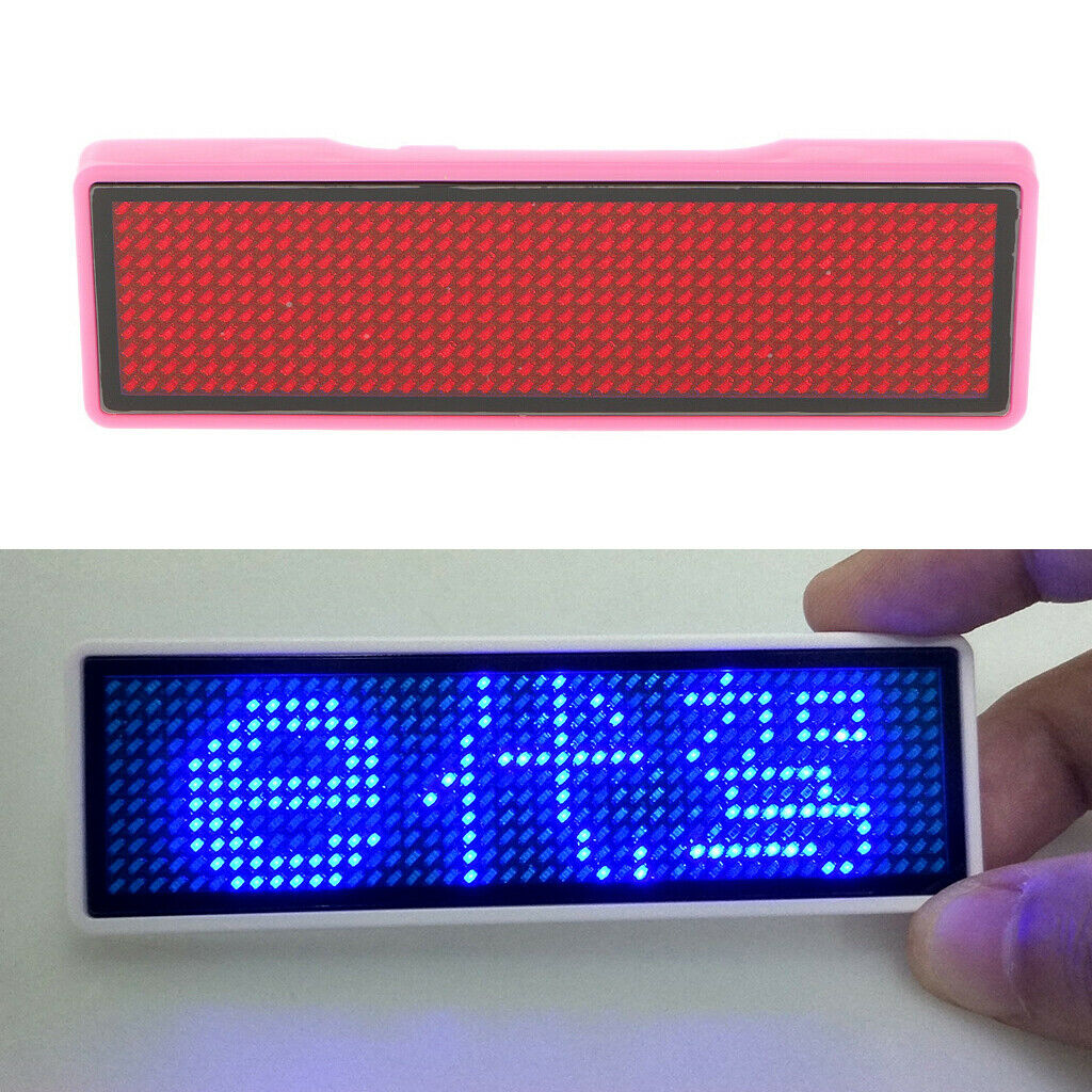 Programmable 4 Words LED Scrolling Bar Badge Name Tag Pink Shell Red Word