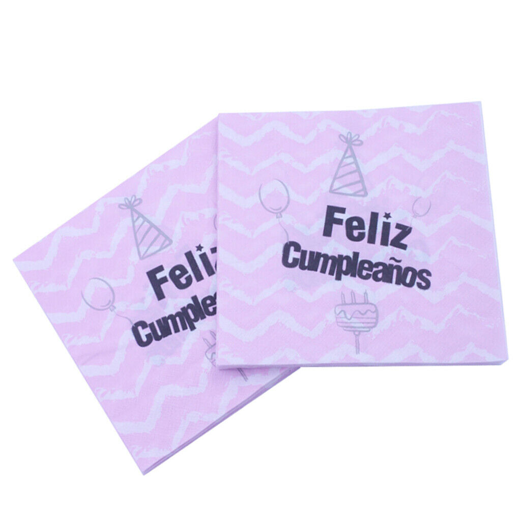 20 Pieces Tissue Paper Feliz Cumpleanos Pink Napkin Baby Shower Party Supply