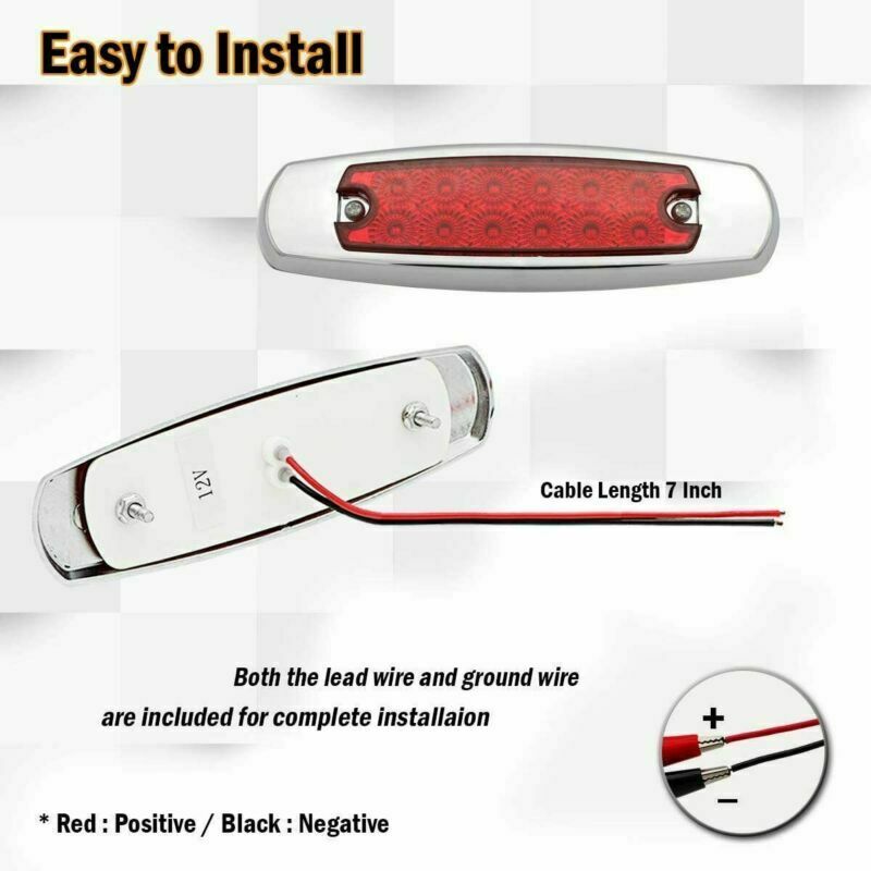 2x Red 12-LED Side Marker Lights Truck Trailer RV Clearance Light Waterproof 12V