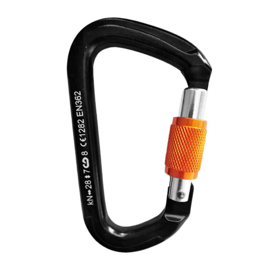 28KN Durable Aluminum Rock Climbing Rappelling Screw Lock Carabiner Black
