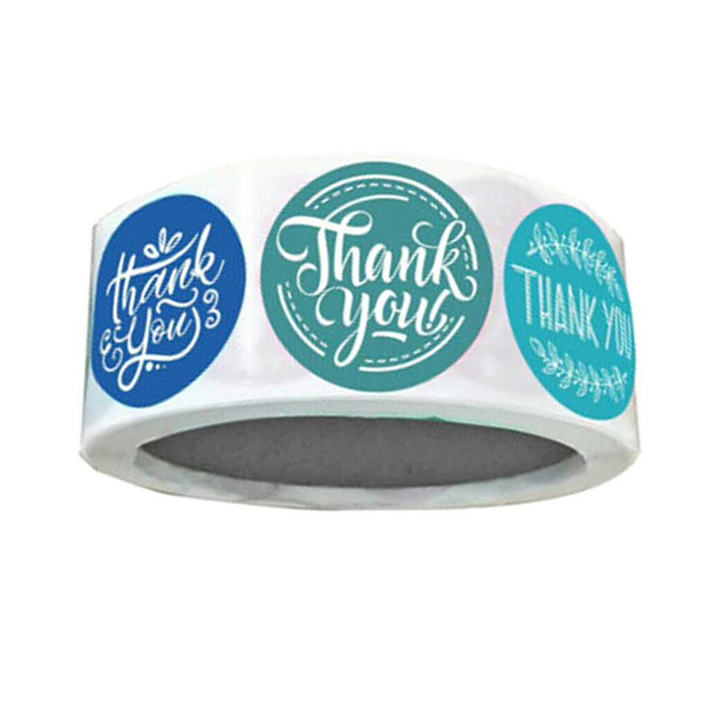 500x Roll Thank You Packaging Stickers Round Floral Paper Labels DIY Blue