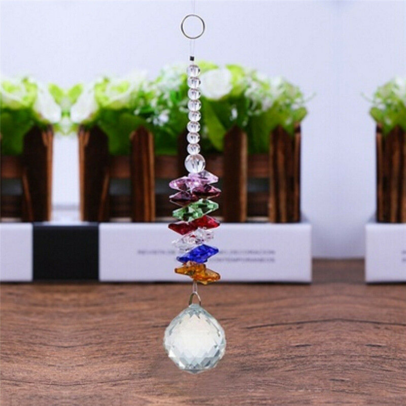 Hanging Glass Crystal Ball Prism Pendant Ornament Rainbow Wedding Gift QaL Rf