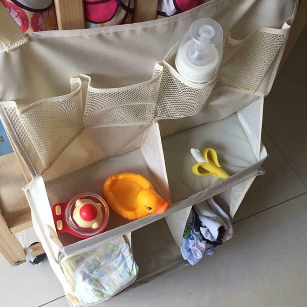Waterproof Diapers Organizer Baby Bed Hanging Bag Portable Storage Bag @