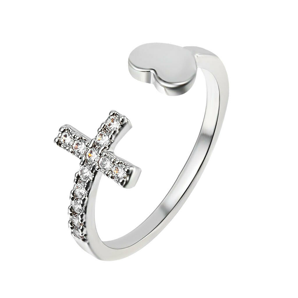 Cross Heart Rings Rhinestone Fashion Opening Rings Jewelry for Women Girls
