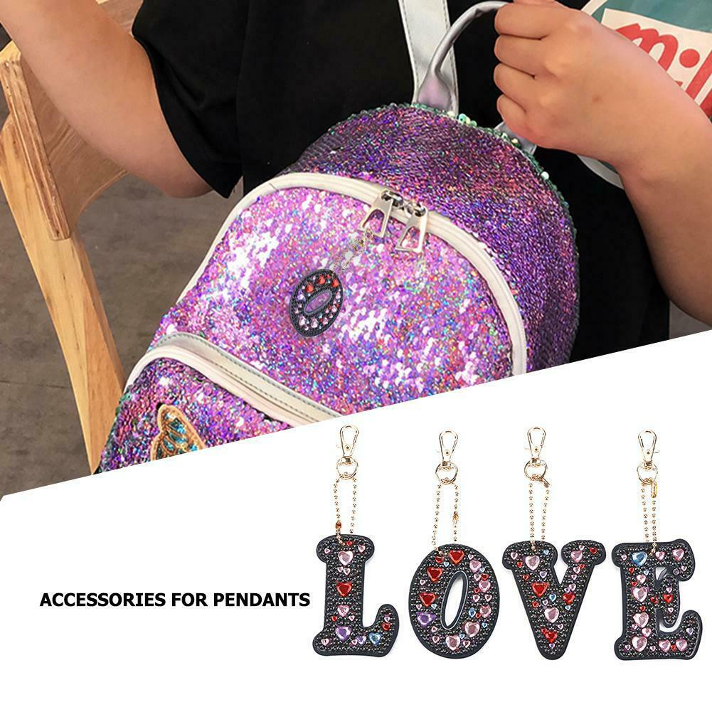4pcs Full Drill Special Shaped Diamond Painting Love Letter DIY Keychain @