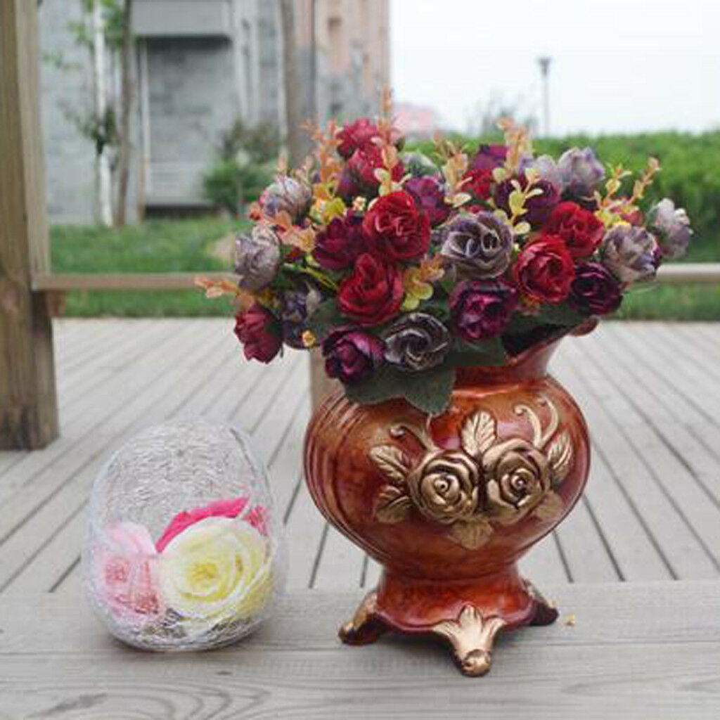 21-Head Silk Flower Artificial Rose Wedding Floral Bouquet Decor Dark Red