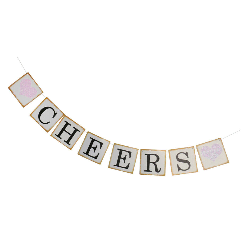 Cheers Letter Garland Banner with Glitter Heart Wedding Bunting Photo Props