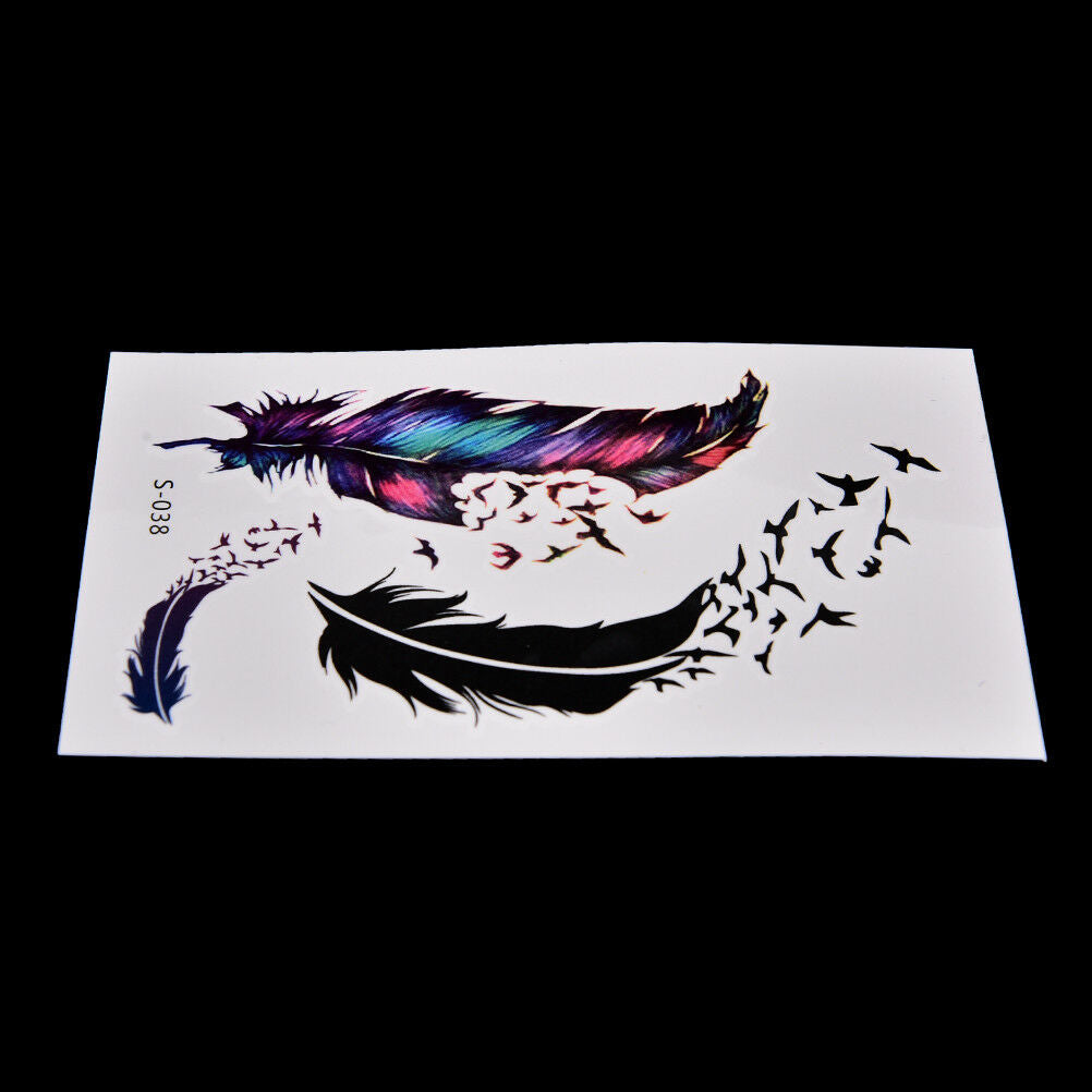 Large Feather Pattern Removable Waterproof Temporary Tattoo Body Arts StickeBDA