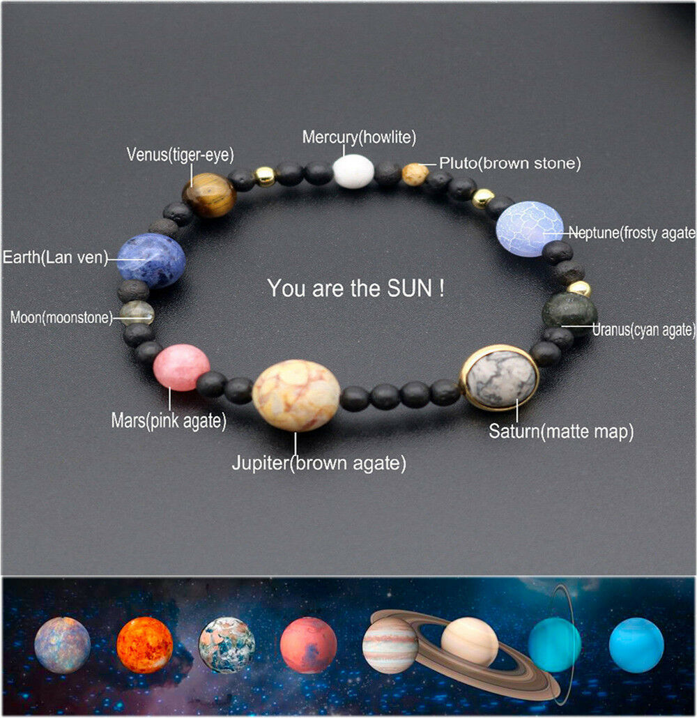 Solar System 8 Planets Universe Stars Women Office Style Natural Stones Beaded