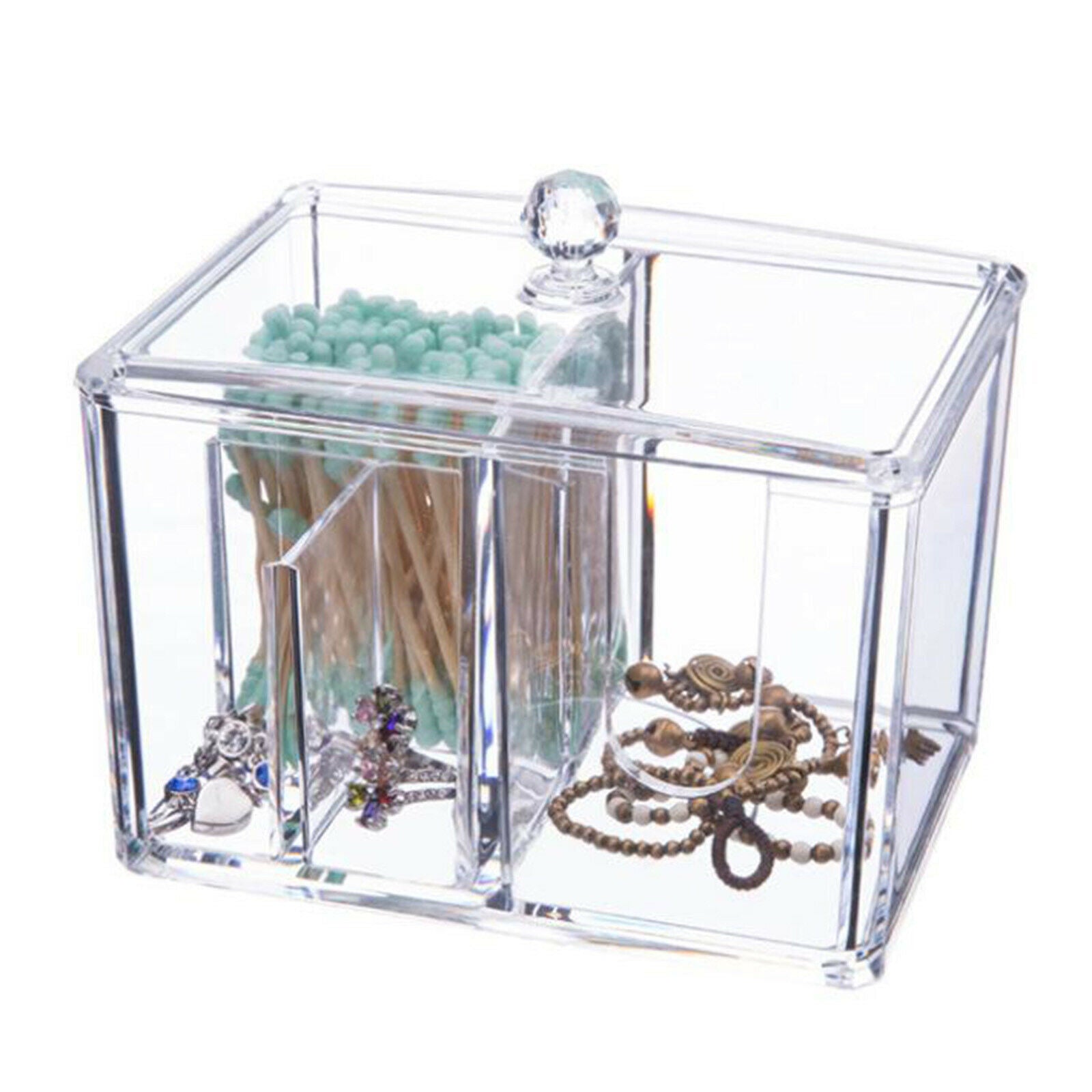 Clear Acrylic 4 Sections Cotton Pads Cotton Swab Dispenser with Lid Durable,