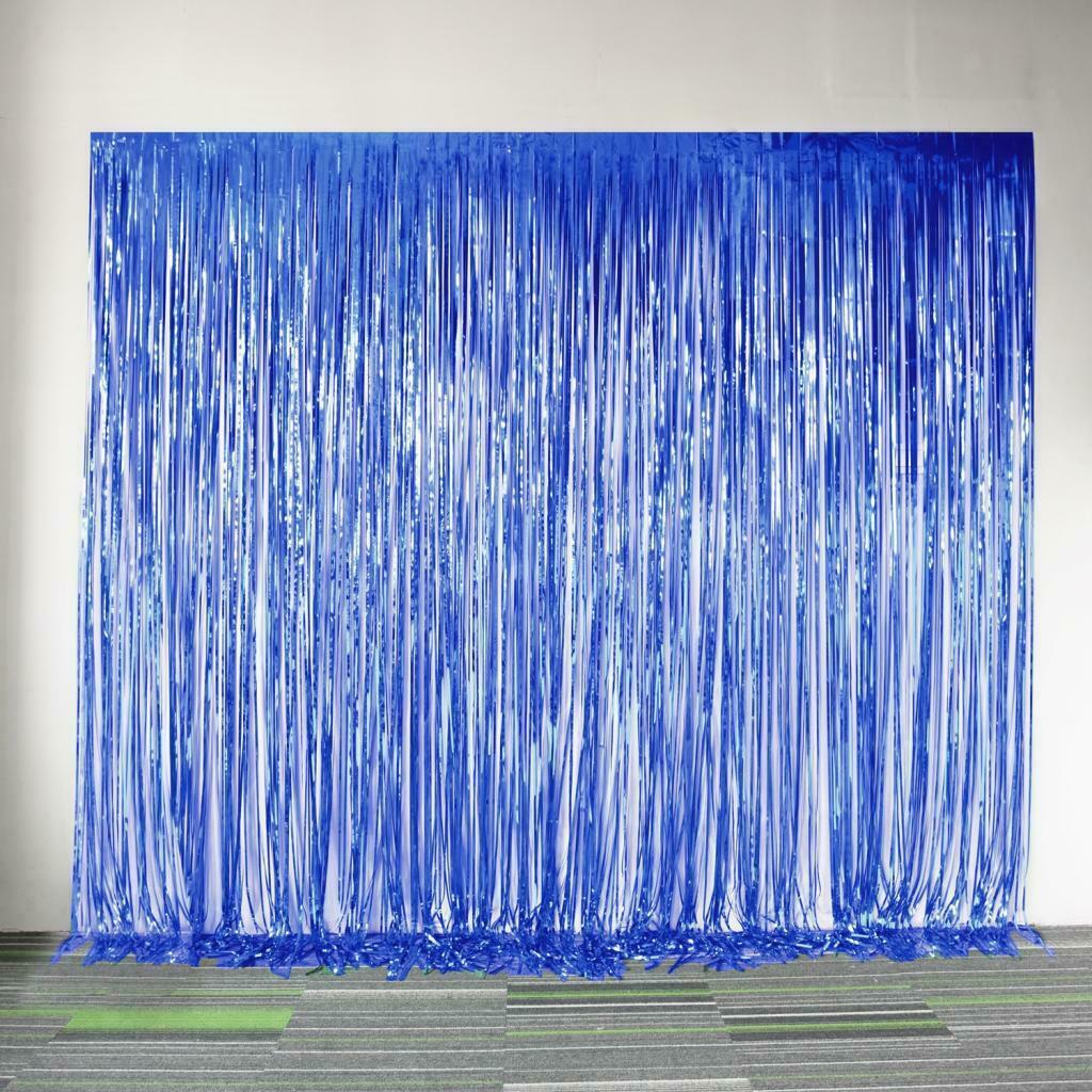 Metallic Tinsel Foil Tassel Curtains Party backdrops Decoration Blue