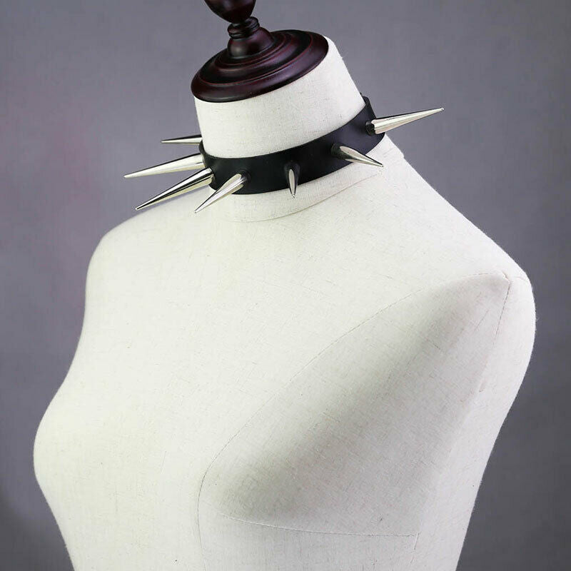 Metal Spike Rivets Rock Gothic Chokers PU Leather Stud Collar Choker Necklac Qx