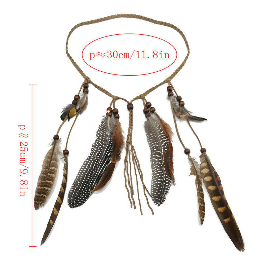 Bohemian Headband Feather Headpiece Hippie Headdress Adjustable Ethnic Party