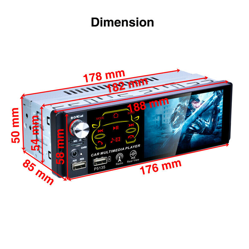 Car 4.1" 1 Din Touch Screen MP5 Player Steering Wheel Control Set MP3 USB Unit