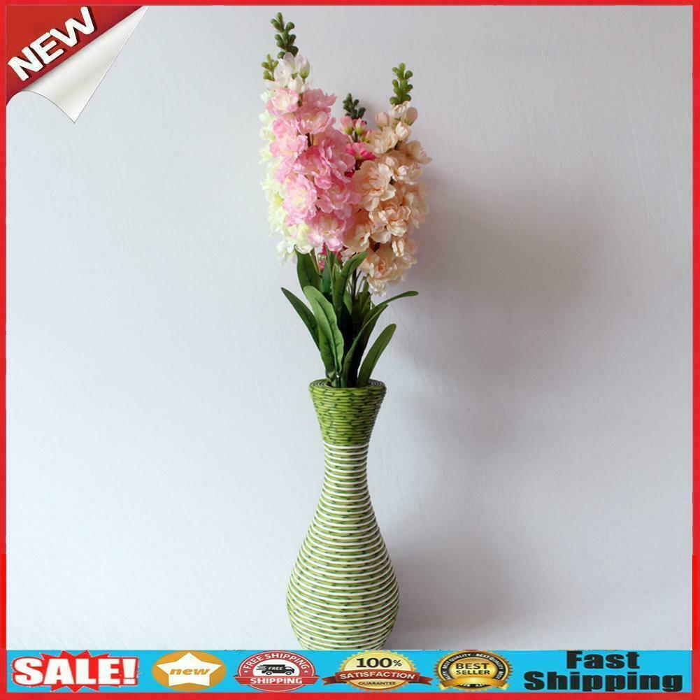 Handmade Simple Plastic Rattan Woven Flower Vase Home Office Desk Decor @