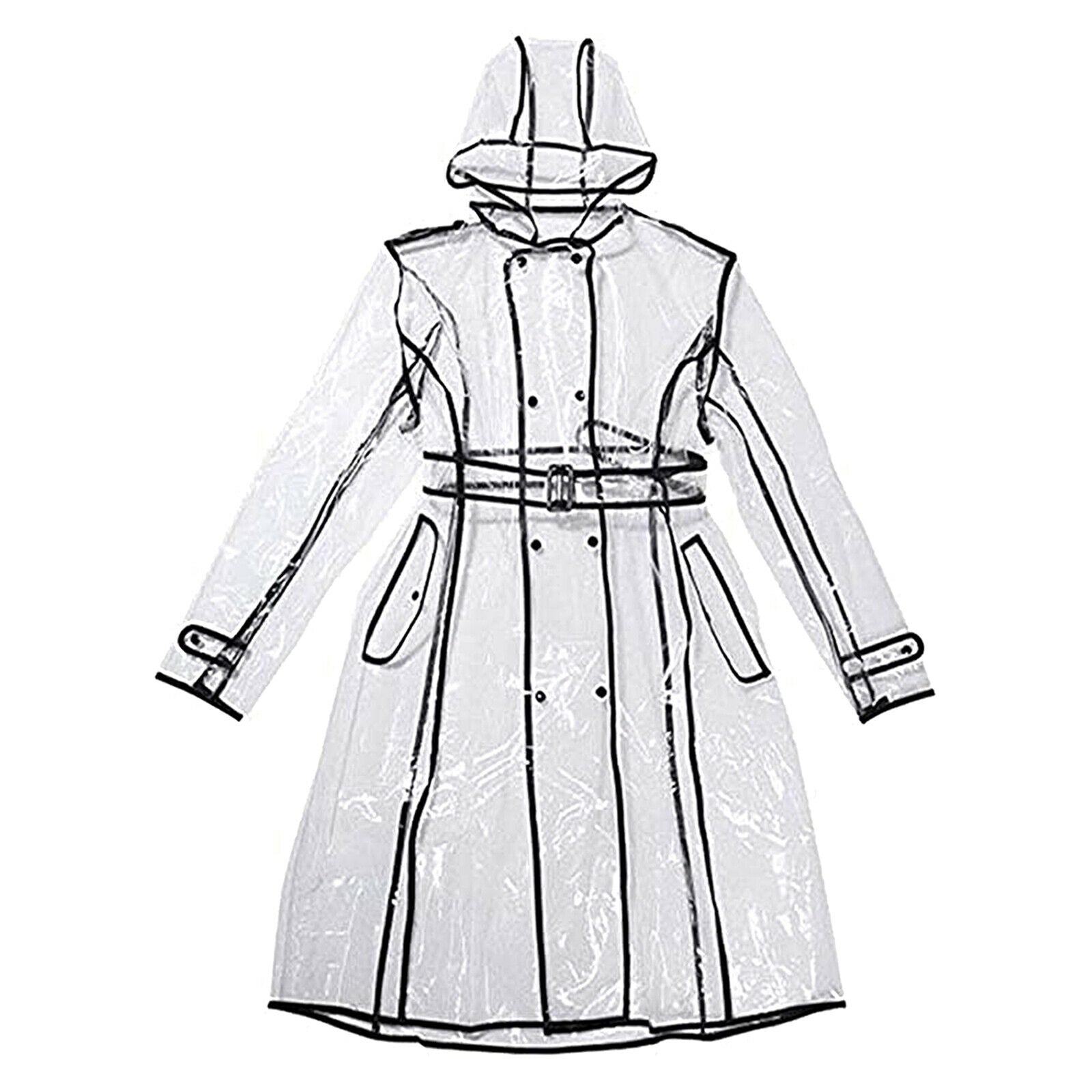 Lightweight Clear Women Raincoat Jacket Rain Poncho Wind Coat with Belts Hood