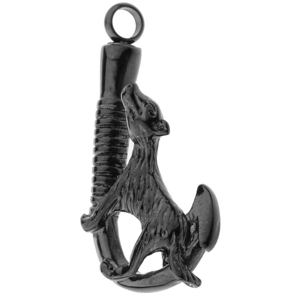 Love Pet Dog Stainless Steel Fish Hook Cremation Memorial Ash Pendant Black
