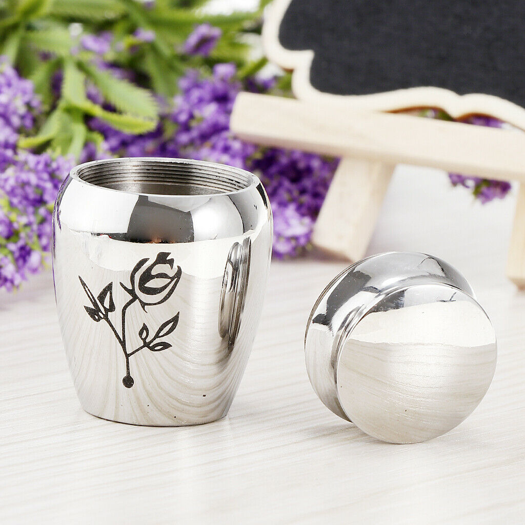 Stainless Steel Urn Jar Funeral Cremation Container Rose Flower Pattern