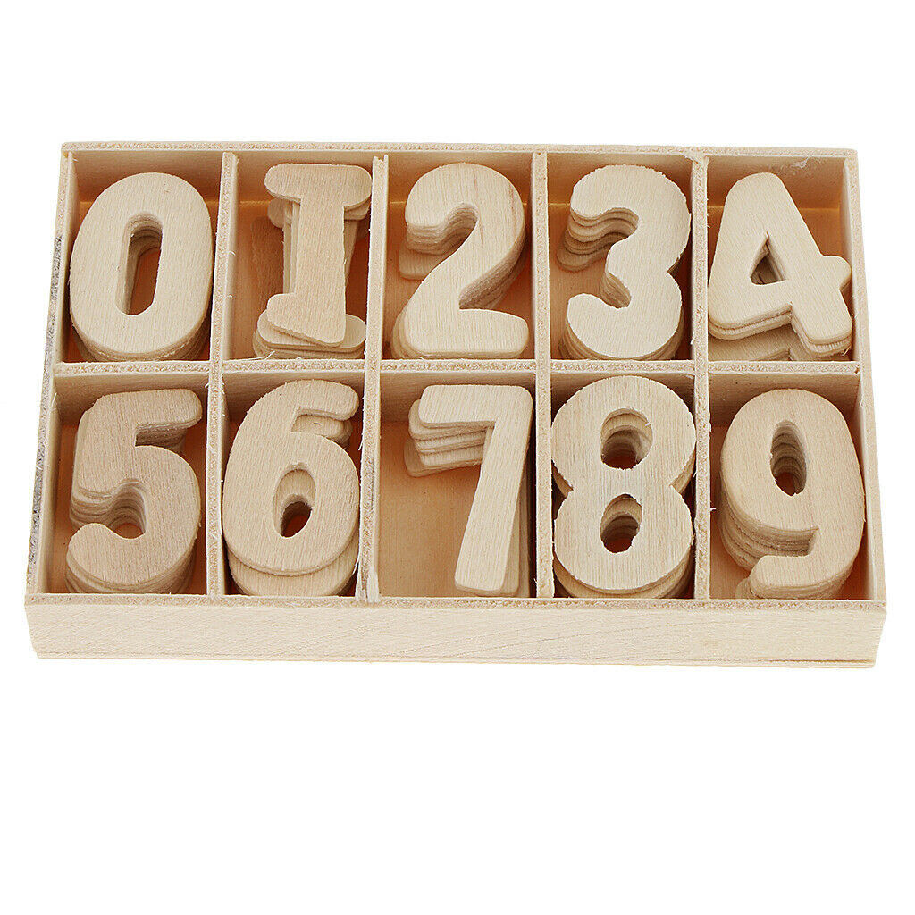 60pcs Unpainted Wooden Numbers Blank Craft Shape Scrapbooking Embellishments