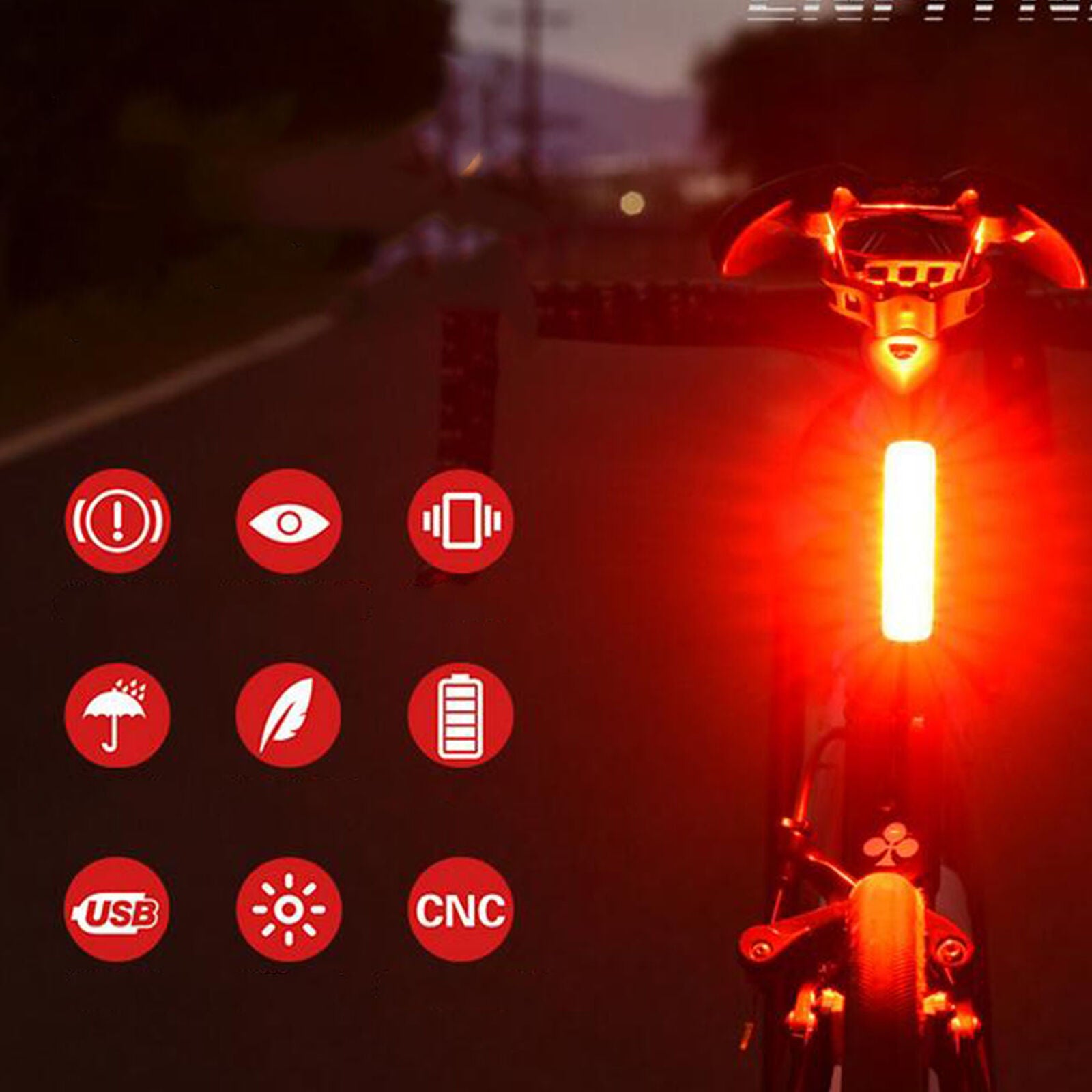 Smart Bike Tail Light Ultra Bright Rechargeable Waterproof LED