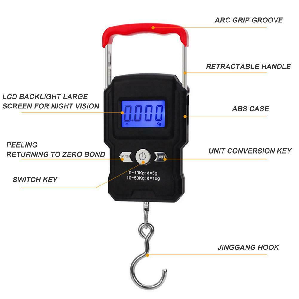 50kg Mini Weighting Electronic Scales Retractable Travel Luggage Scale @