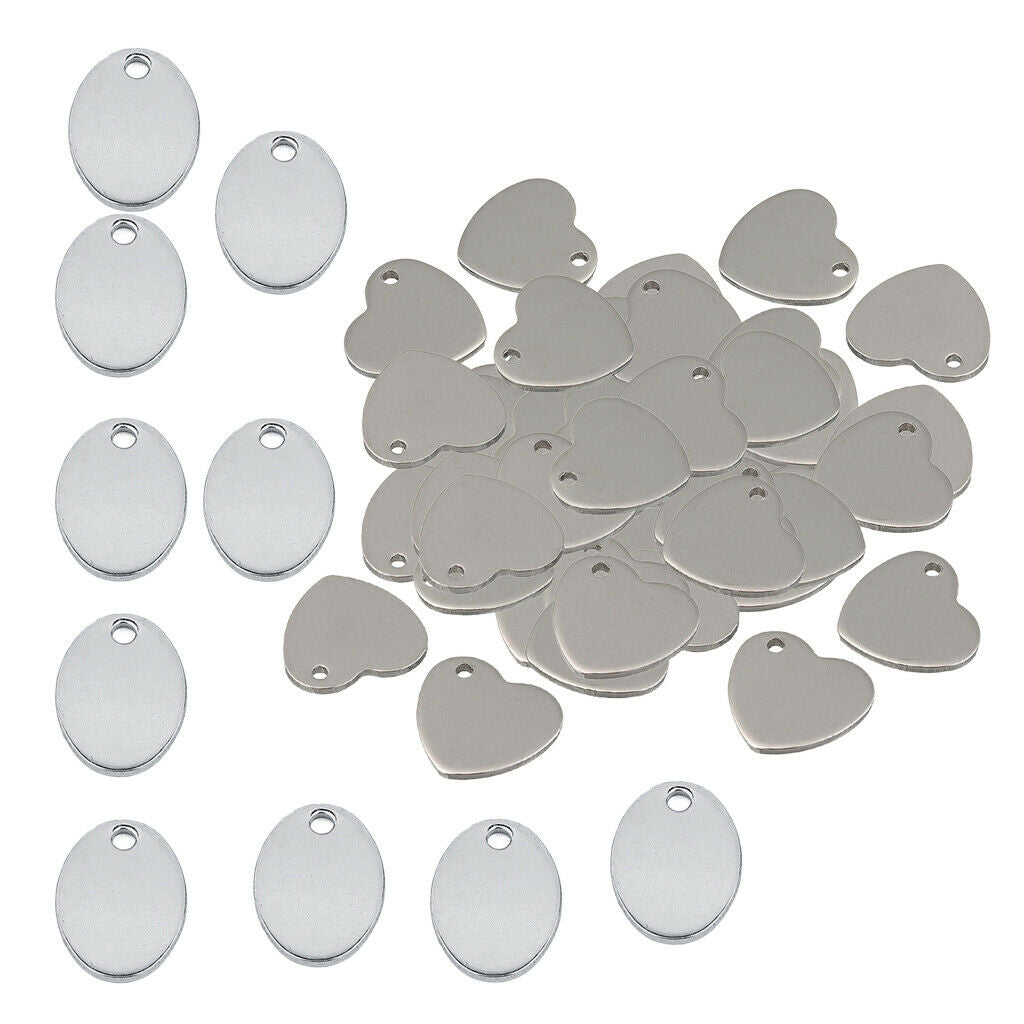 60pieces Metal Tags Blank Stamping Heart Oval Pendants Charms Jewelry Making