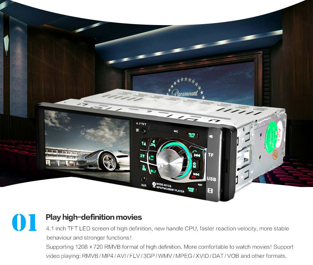 4.1" Bluetooth In-Dash Stereo Audio FM Radio LCD HD Car MP5 MP3 USB AUX Player