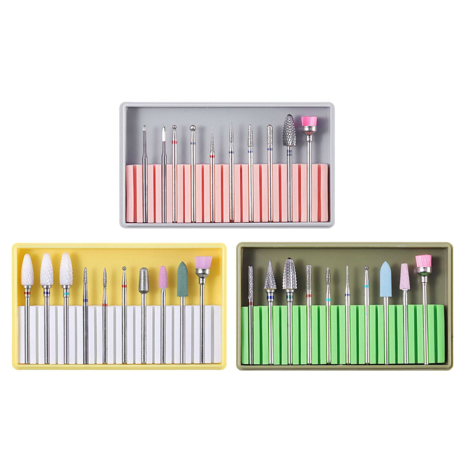 3 Set Ceramic Nail Drill Bits Grinding Polishing Head Cleaning Brush