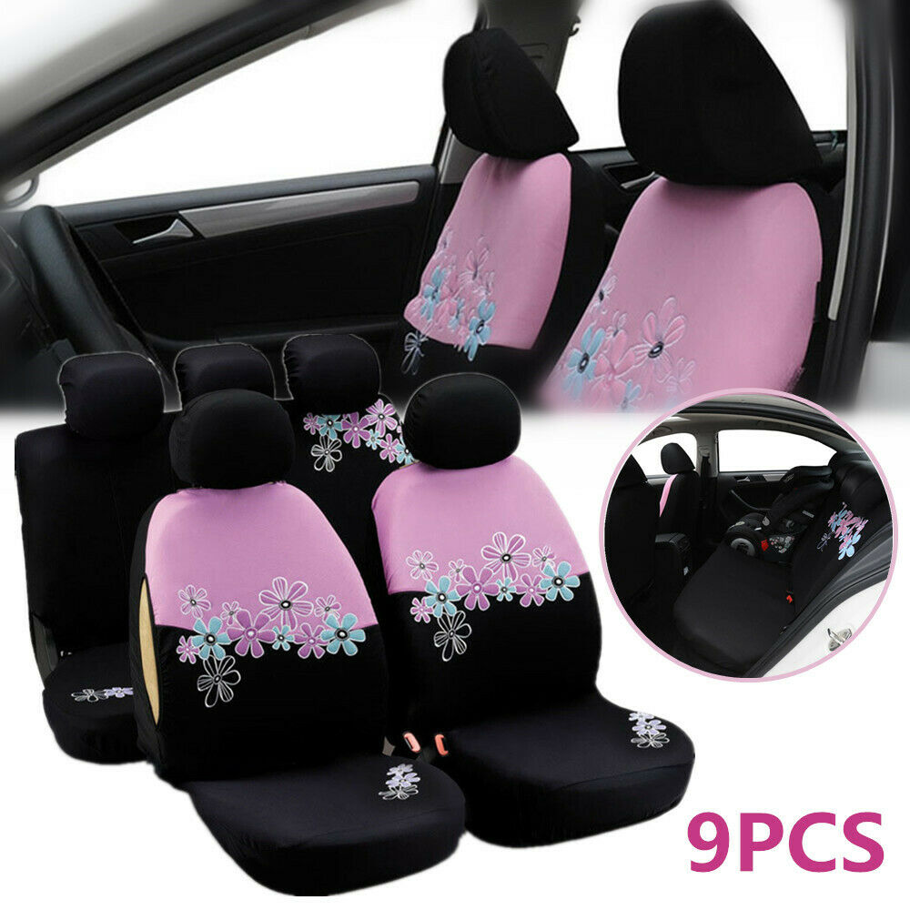 9PCS Full Set Auto Car Seat Cover Cushion protector Printing Front & Rear Kit