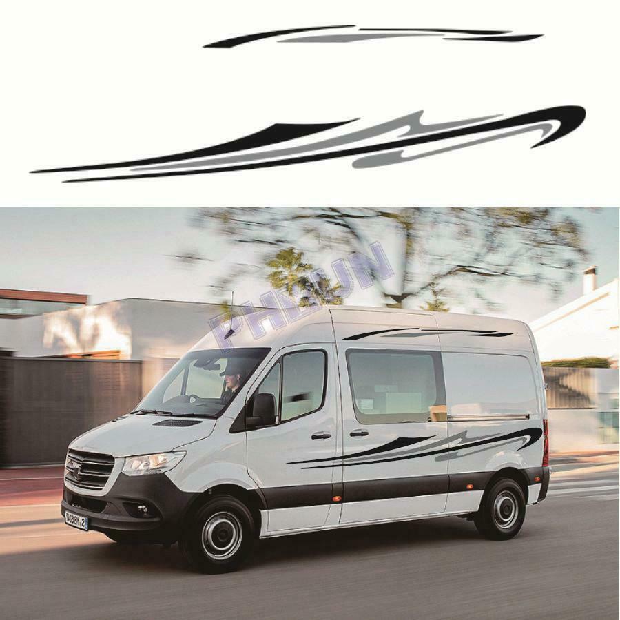 2x Car Truck Body Stickers Decals Black & Gray Stripes Sport Style 377cm* 12.5cm