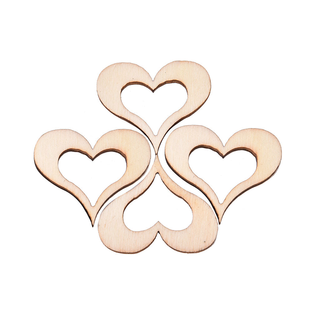 50X 3cm Wooden Mini Hollow Love Heart Wood Cutout Wedding Craft Embellish.l8