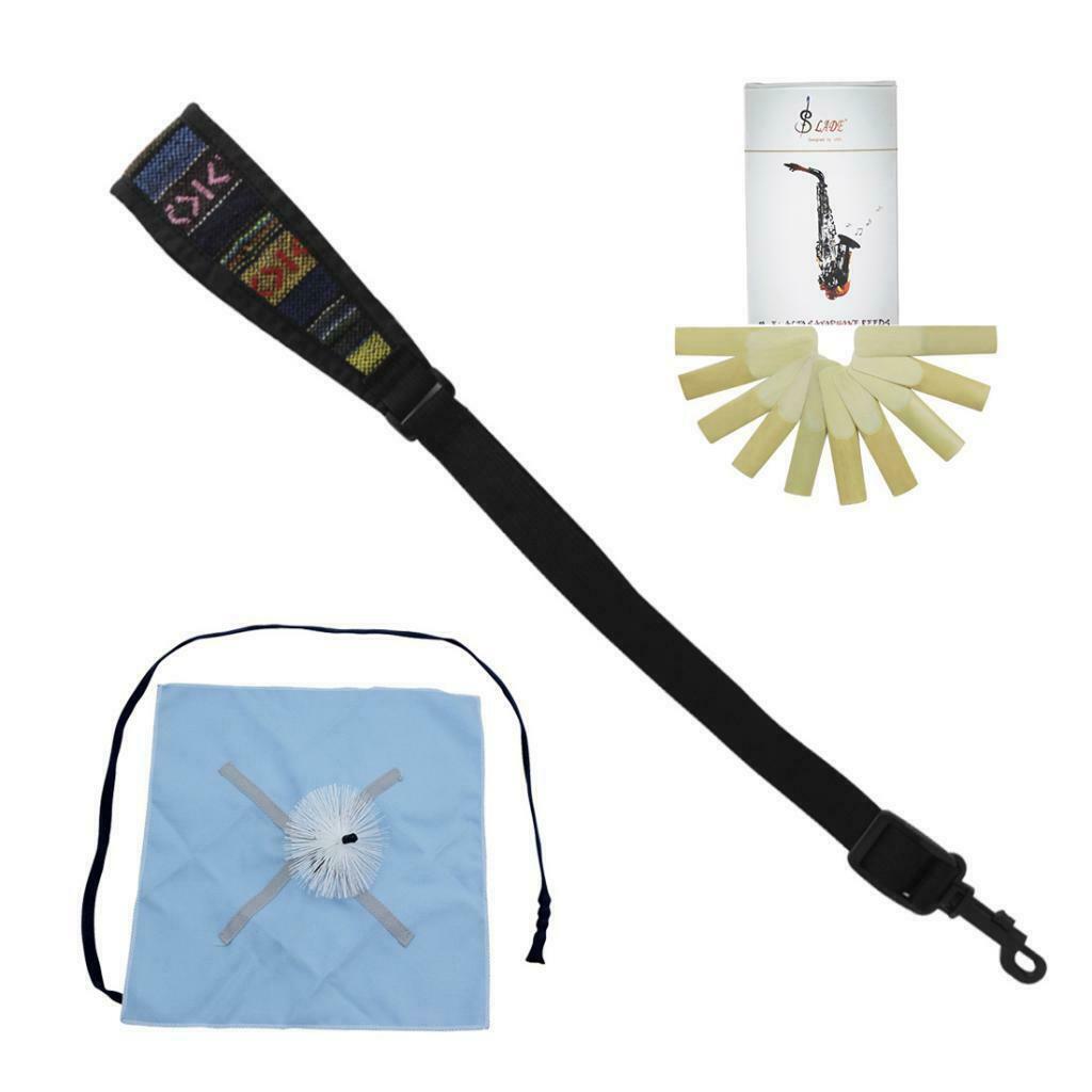 3 Pieces Sax Reed Saxophone Cleaning Care Kit Brush Strap for Sax Lovers