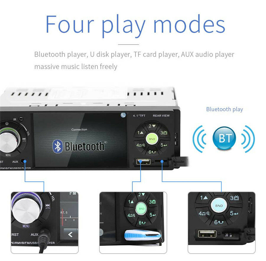 4.1" HD 1Din Car Audio Stereo MP5 Player Bluetooth FM Radio AUX w/Remote Control