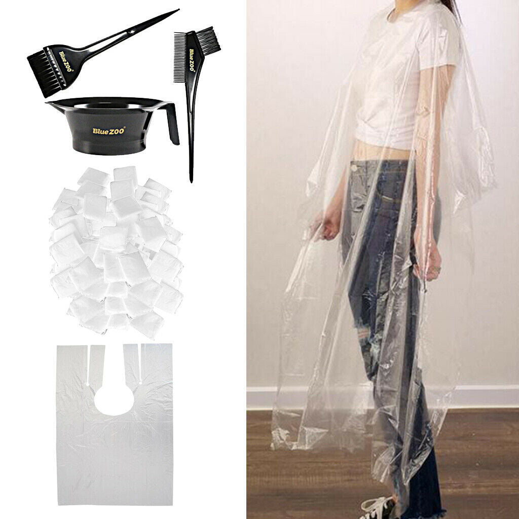200x Waterproof Disposable Hair Capes Apron & Hair Dye Set Dyeing Comb Bowl