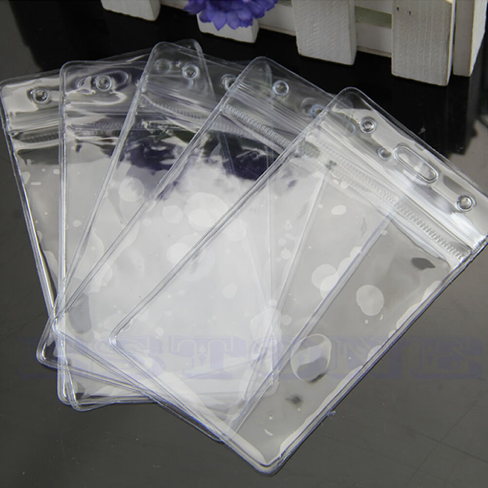 5X Useful PVC Wholesales Clear Anti Water Badge ID Name Waterproof Card Holders