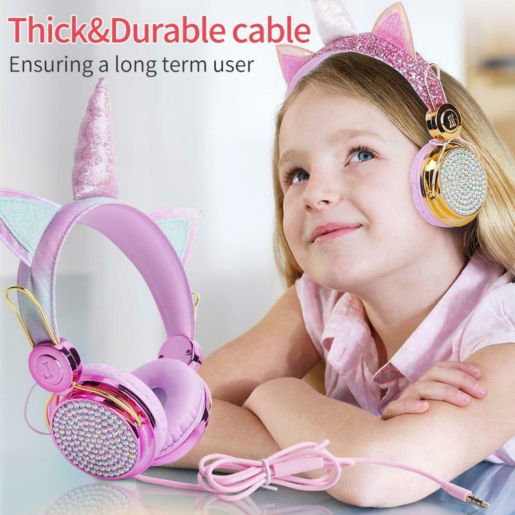 2Pcs Lovely Unicorn Glitter Kids Stereo Headphone for Girls Birthday Gift