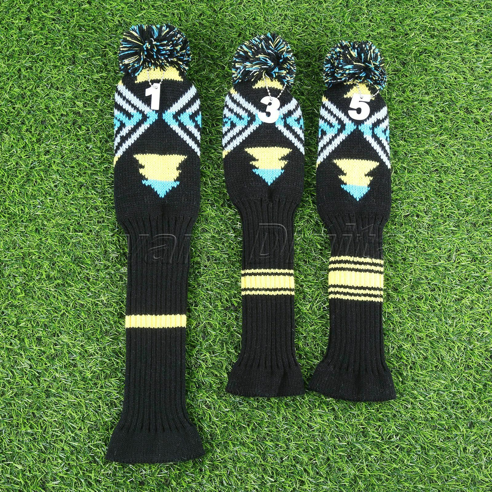 3 Pieces/Set Golf Iron Headcovers Putter Mallet Knitted Pom Pom Socks Protector