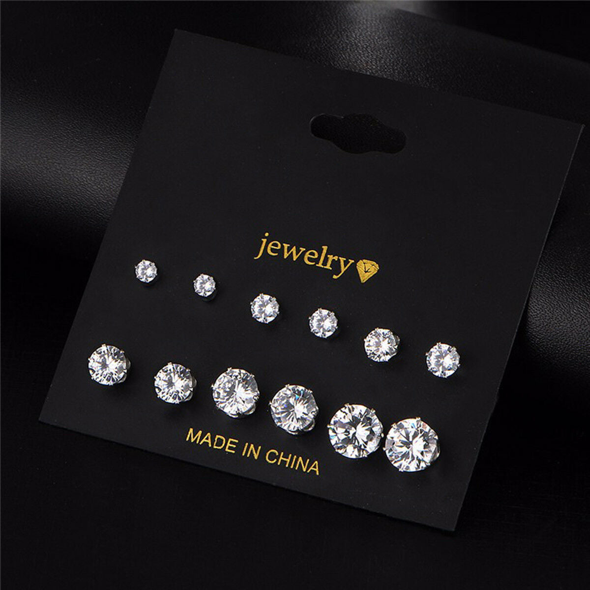 6Pairs/Set Women's Fashion Jewelry White Cubic Zircon Crystal Ear Stud Earrings