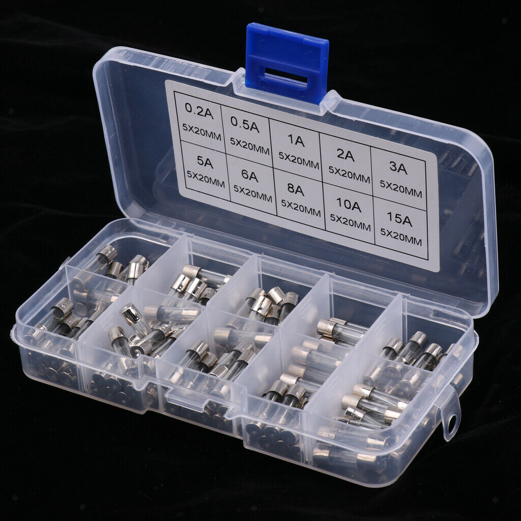 10 Practical AGC Fuse Holder Case In-Line Screw 100Pcs Glass Tube Fuses Kit