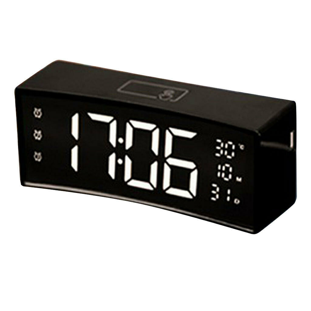 Multifunctional Arc-shaped LED Screen Electronic Digital Alarm Clock Black