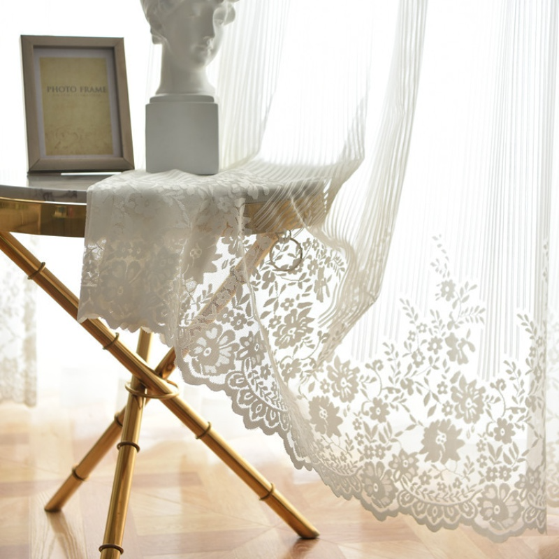 Flower Lace Tulle Curtain Fabric Sheer Net Voile Window Panel Drape Divider DIY
