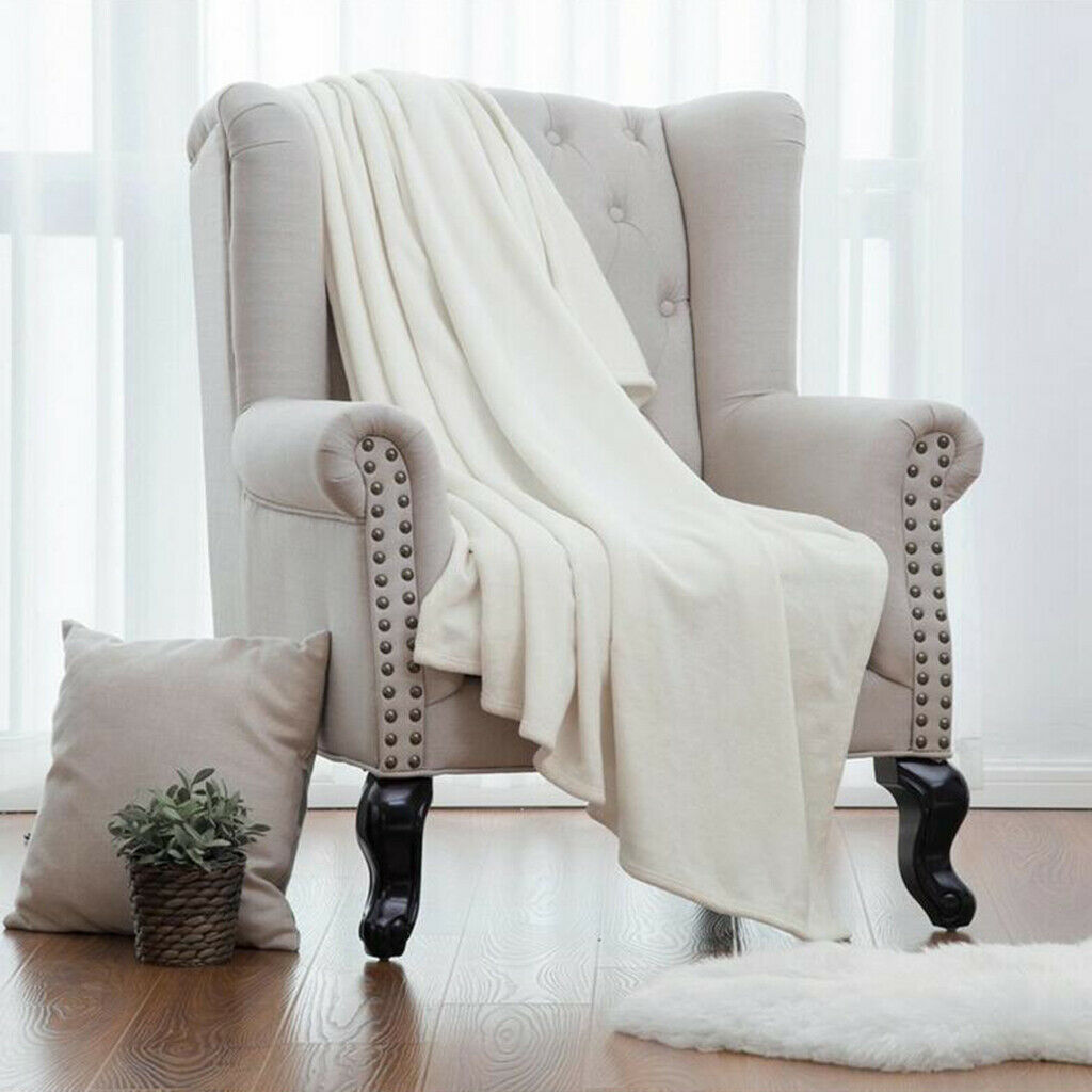 Flannel Fleece Warm Blanket Reversible Sofa Couch Throw 110x150cm White