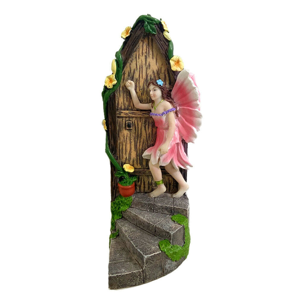 Large Fairy Door Elf Pixie Steps Wooden Stone Magical Garden Outdoor Decor