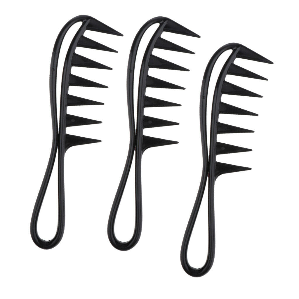 Set of 3 Large Wet Dry Dual Use Detangling Curly Hair Combs Comb Black