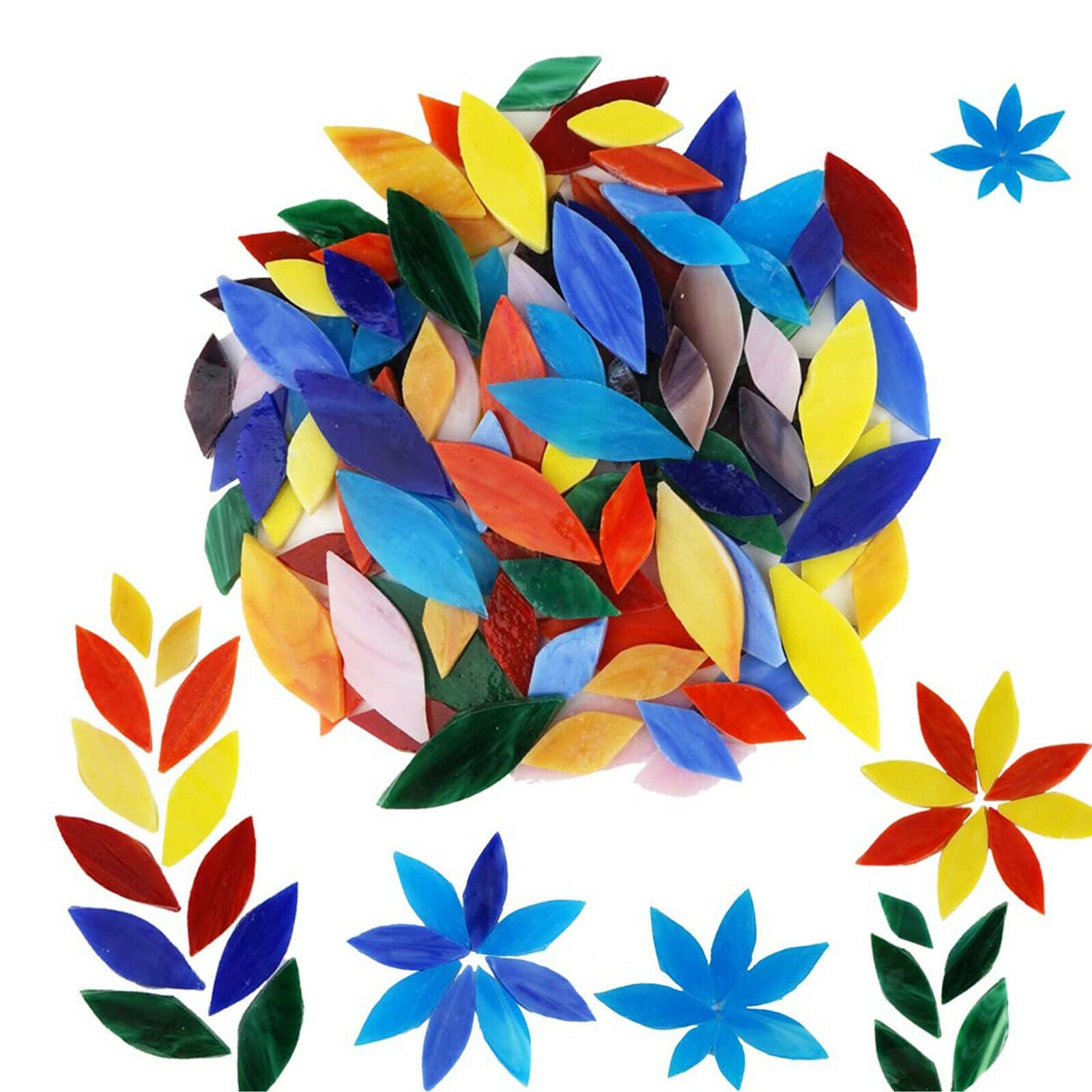 100x Mixed Colors Petal Mosaic Tiles Hand-Cut Stained Glass Art Decorations