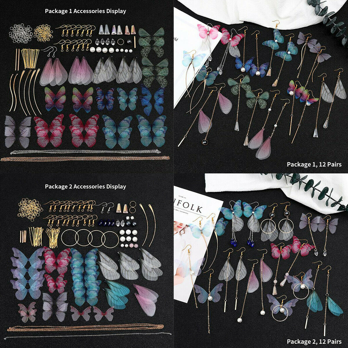2 Sets DIY Earrings Jewelry Making Kit Supplies Handmade Butterfly Wing Craft